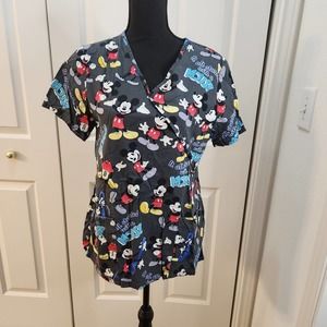 Disney Mickey Mouse Scrub Top Women's Medium Gray It All Started With A Mouse M